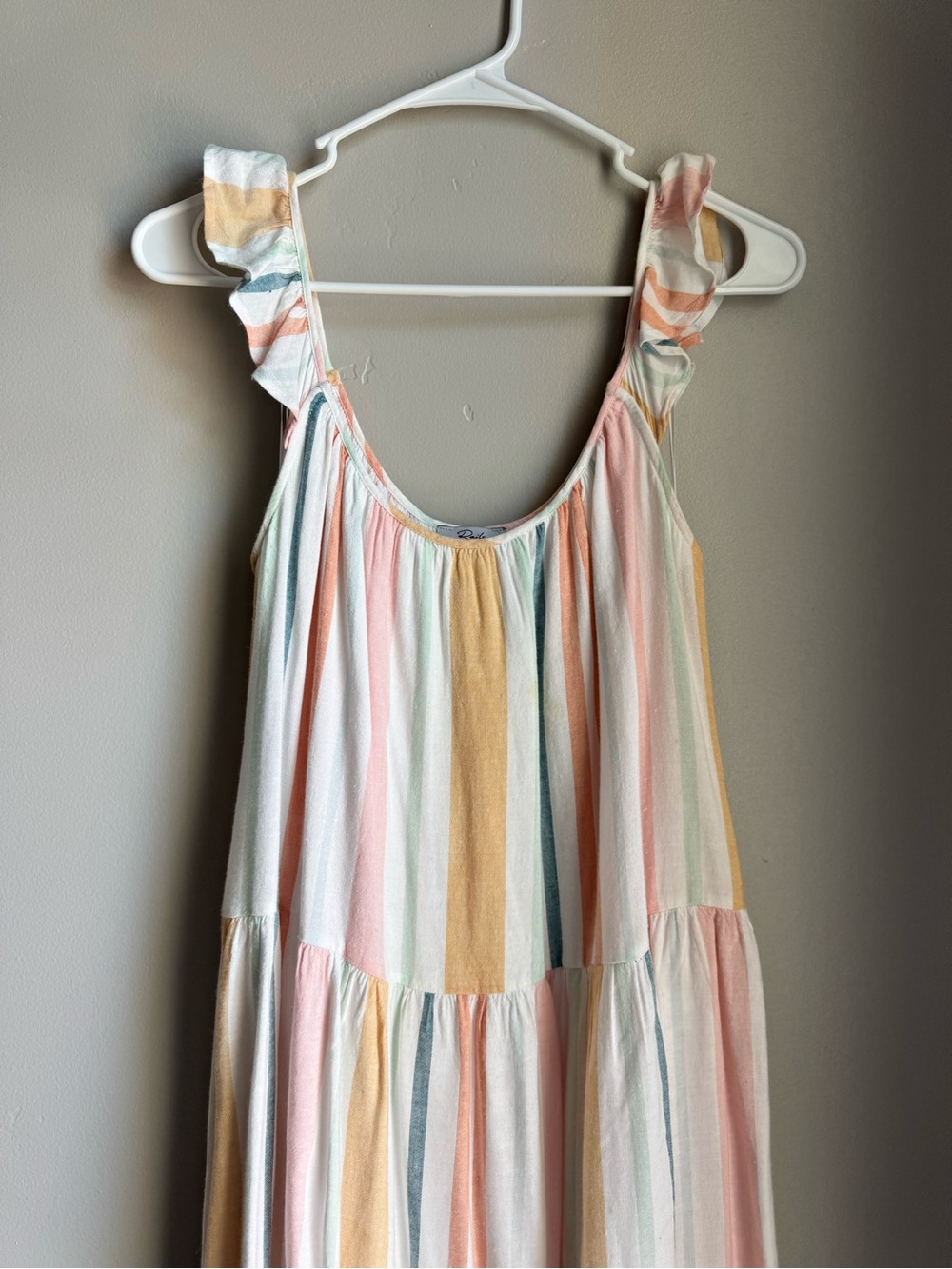 Rails Capri Melon Stripe Linen Blend Tiered Midi Dress Coastal Boho S Resortwear - Picture 3 of 6
